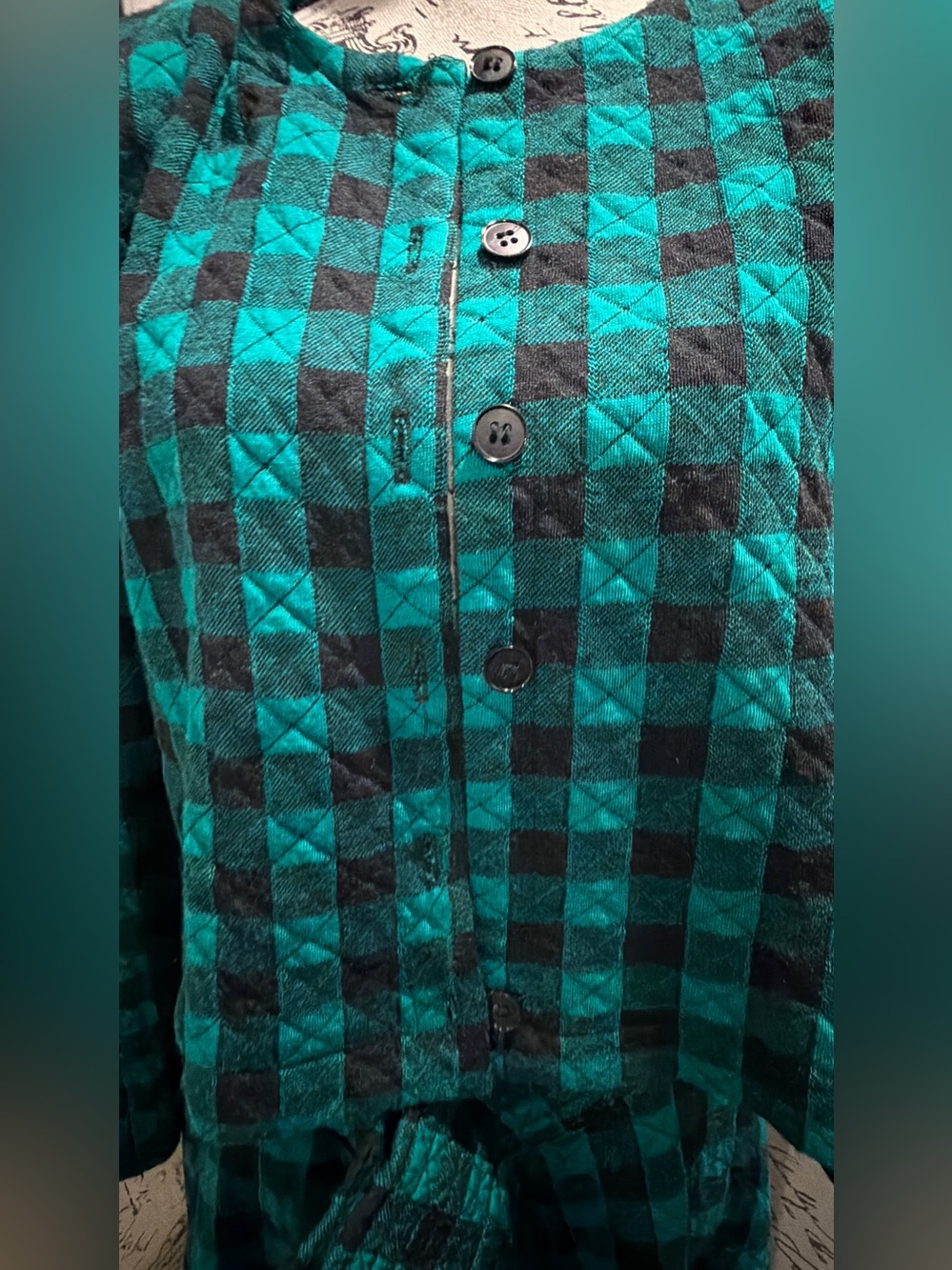 Vintage Teal and Black Check Two-Piece Skirt Set - Picture 8 of 15